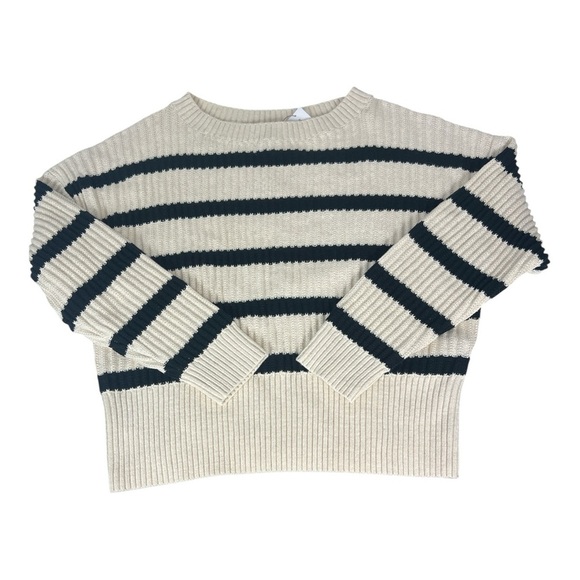 Banana Republic Factory Sz L Crew Neck Cotton Striped Sweater Cream & Black FA23 - Picture 1 of 7